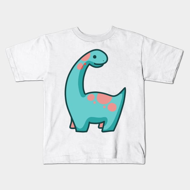 Cute Long Neck Dinosaur, Brontosaurus, Brachiosaurus Kids T-Shirt by hugadino